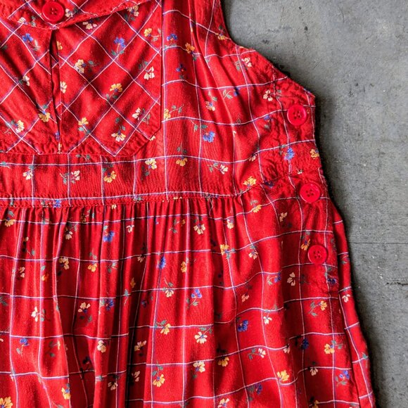 Vintage Pellini Sophisticates Red Patterned Pinafore Overall Maxi Dress small - Picture 4 of 8